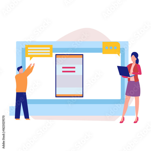 Boy and girl presenting online chat