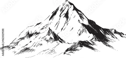 Majestic mountain sketch in black and white, art concept illustration. Vector illustration
