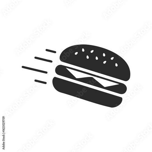 Fast burger icon: speedy food delivery symbol in black and white