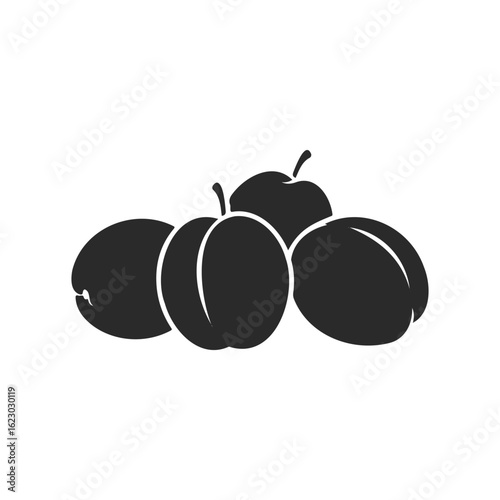Silhouette of four plums on white background for minimalist artwork