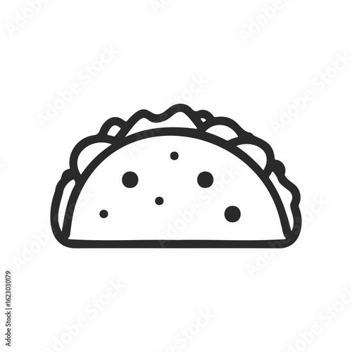 Simple black and white taco outline drawing with ingredients