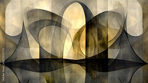Abstract Gold Beige Brown Swirling Lines Art