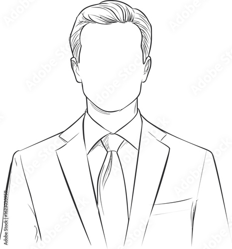 Illustration of a faceless man in a suit and tie line drawing sketch. Vector illustration