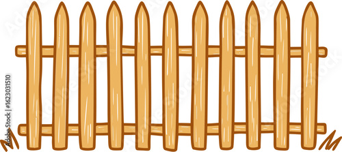 Wooden picket fence illustration with brown colors and simple design. Vector illustration