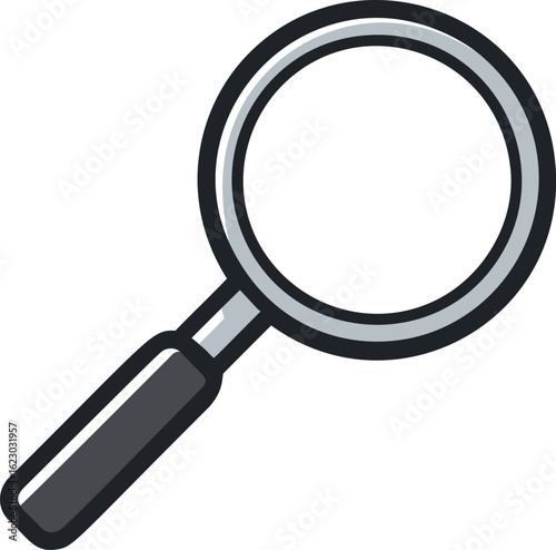 Magnifying glass icon with black and gray handle vector art. Vector illustration
