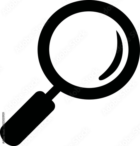 Black and white magnifying glass icon, minimalistic design. Vector illustration