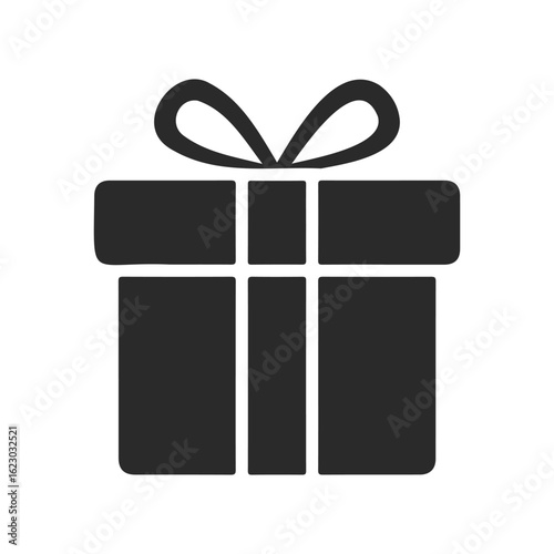 Simple black gift box icon with bow on white background