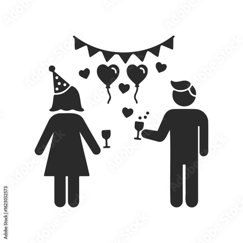 Silhouette of party celebration with balloons and drinks