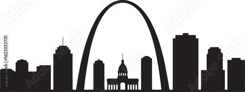 St. Louis Skyline Silhouette Vector Illustration with Gateway Arch and City Buildings