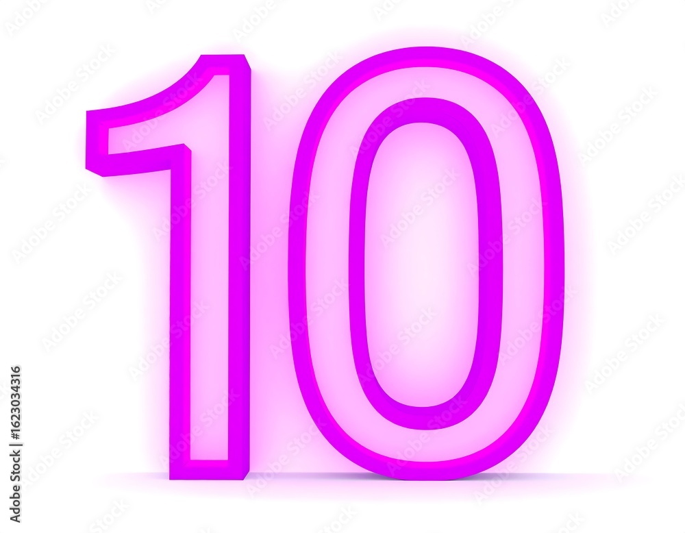 Illuminated magenta number ten isolated on white, symbolizing ranking or counting Illuminated magenta number ten isolated on white, symbolizing ranking or counting