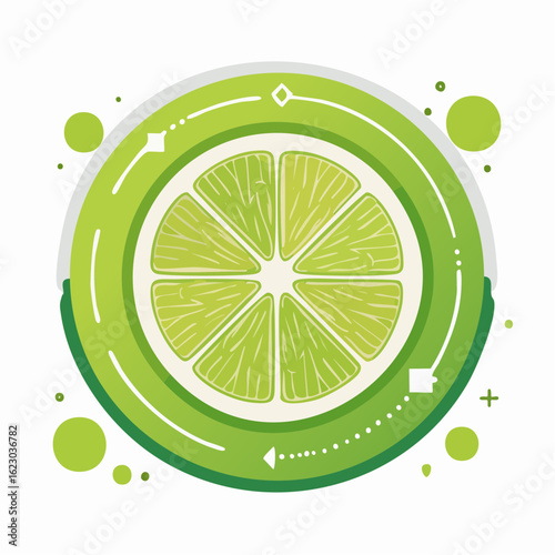 A refreshing slice of lime in a vibrant green graphic design illustration