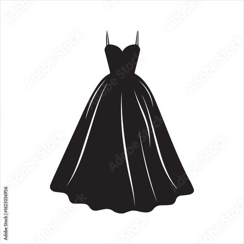 Elegant evening gown icon, long ball gown dress silhouette for fashion and formal events.
