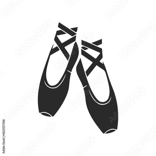 Elegant ballet pointe shoes silhouette on white background