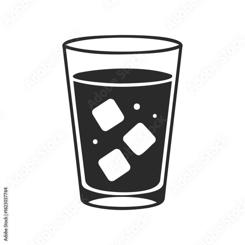 Glass of iced beverage with cubes vector icon