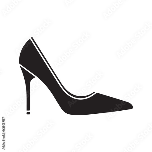 High heel shoe icon, elegant woman's stiletto pump silhouette.
