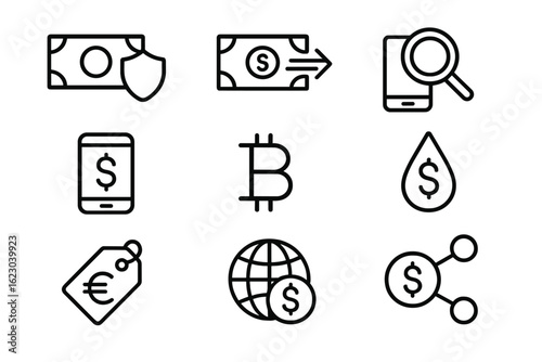 Finance and money line icon set. cryptocurrency, payment, banking outline symbols