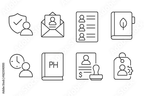 Business, organization outline icon set. management, office essentials collection