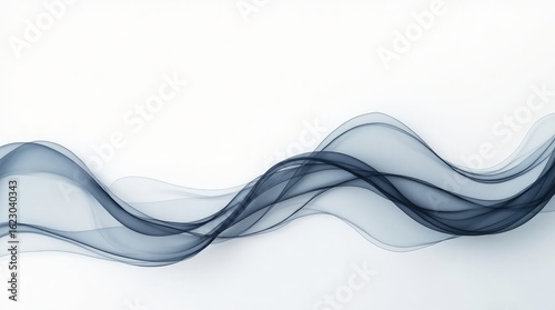 Flowing dark blue waves on white abstract smoke