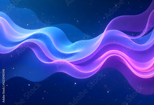 Flowing Ribbons of Light: Abstract waves of vibrant, luminous color dance across a deep blue, evoking a sense of ethereal beauty and fluidity. This digital artwork inspires awe and curiosity.