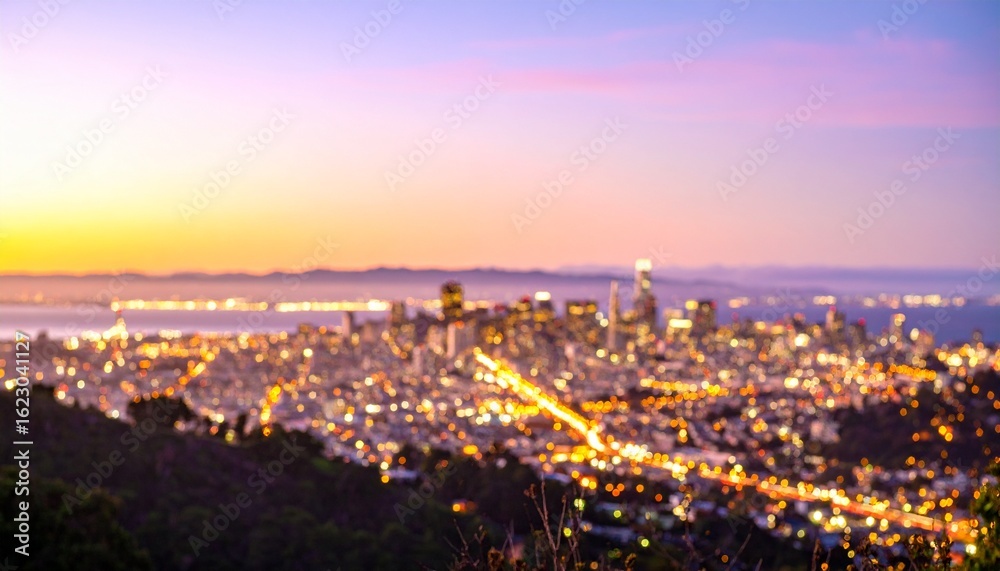 Naklejka premium Dreamy Bokeh Cityscape of San Francisco Under a Pastel Twilight Sky