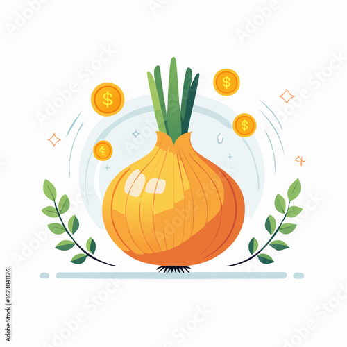 Illustration of Profitable Onion Cultivation: Representing Agricultural Wealth and Investment