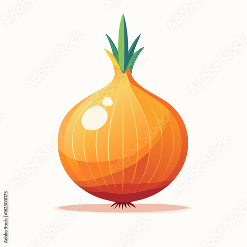 Illustration of a Vibrant Yellow Onion with Fresh Green Sprouts on White Background