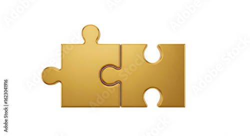 Gold Puzzle Pieces Connecting Synergy Solution Teamwork Business Success