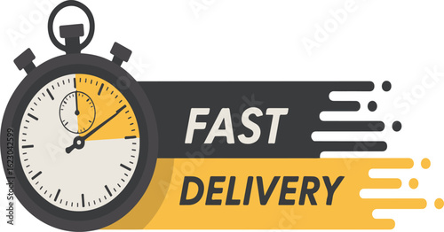 Fast delivery illustration featuring stopwatch and speed trail for expedited shipping services