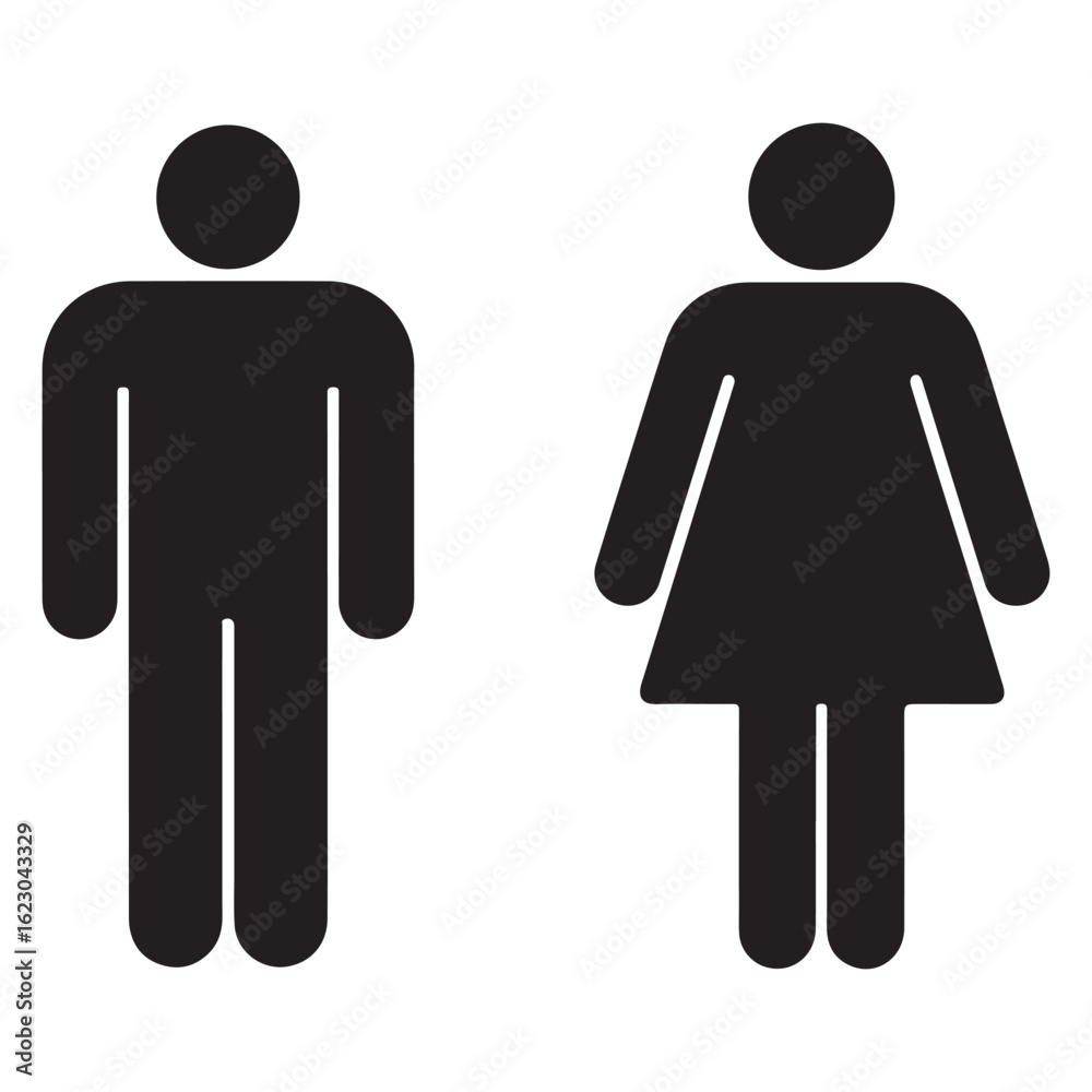 Simple black and white iconographic representations of male and female gender symbols Simple black and white iconographic representations of male and female gender symbols