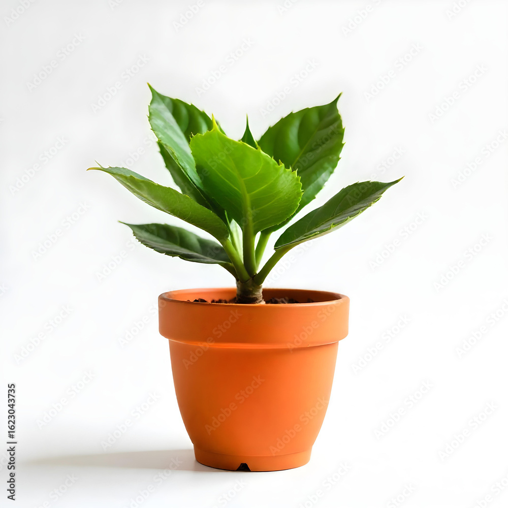 Obraz premium green leaves plant pot isolated on white background