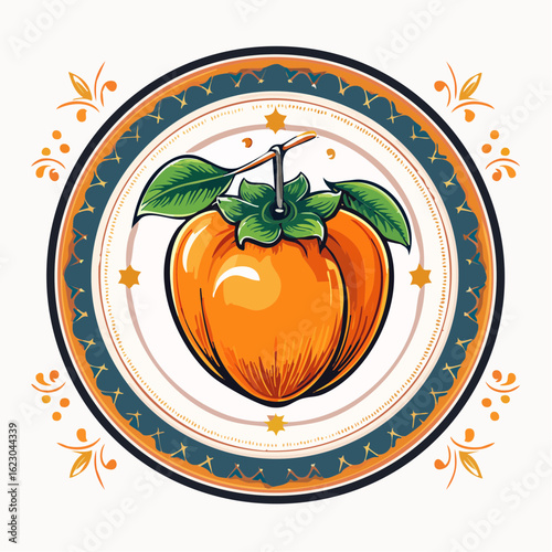 Vibrant persimmon artwork in ornate frame, blending nature and artistic craftsmanship beautifully