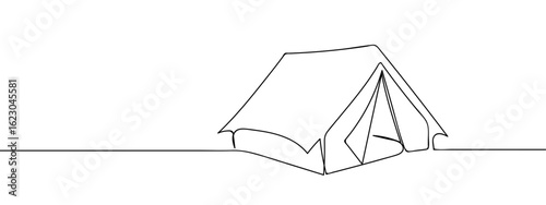 Simple continuous vector line of tent camping isolated on transparent background. stroke editable.
