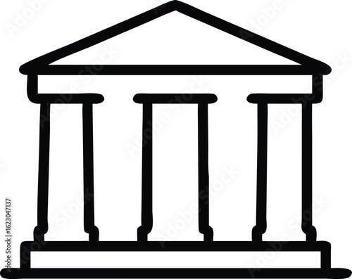 Architectural Icon: A stylized line drawing showcases a stately building with a classical design, embodying notions of knowledge, heritage, and cultural importance.