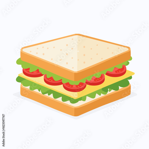 Delicious Isometric Sandwich Illustration with Fresh Tomatoes, Lettuce, and Cheese Slices