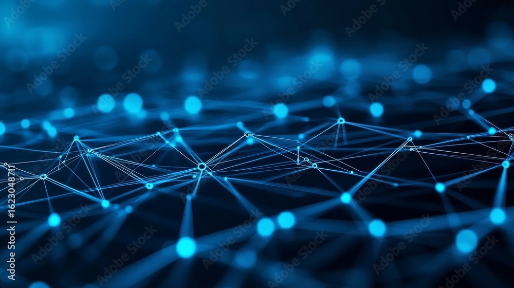 Obraz premium Abstract Blue Network Connections, Digital Connectivity, Data Visualization Network Topology, Data Science