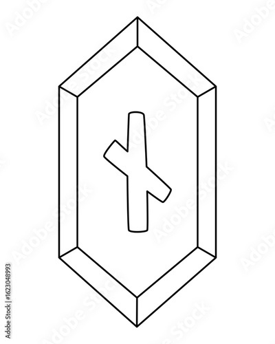 Naudiz rune of the elder futhark, Naudiz magical sign symbolizing trials, overcoming difficulties and limitations - vector linear picture for coloring. Outline. Runic stone.