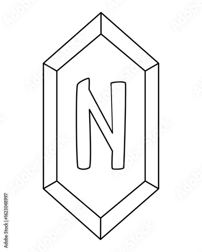 Haglaz rune of the elder futhark, Haglaz magical sign symbolizing chaos, hail, cold - vector linear picture for coloring. Outline. Rune stone.
