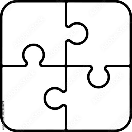 Four connected puzzle pieces forming a square with rounded corners in a simple outline style