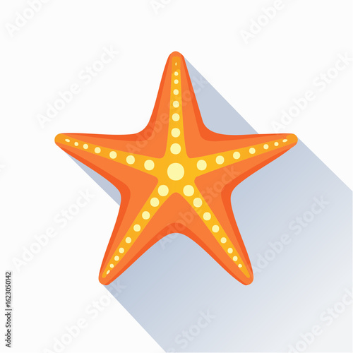 Vibrant Orange Starfish Illustration on White Background with Gradient Shadow Effect