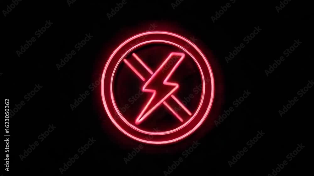 Neon No Electricity Icon With Power Symbol Isolated Dark Background, Video Neon No Electricity Icon With Power Symbol Isolated Dark Background, Video