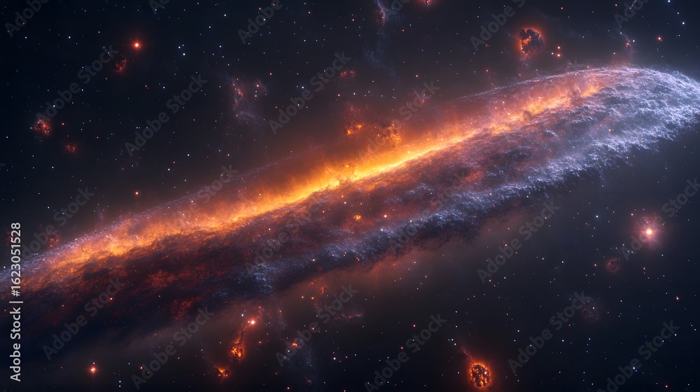 Fototapeta premium Fiery Cosmic Nebula Galaxy Space Art Background