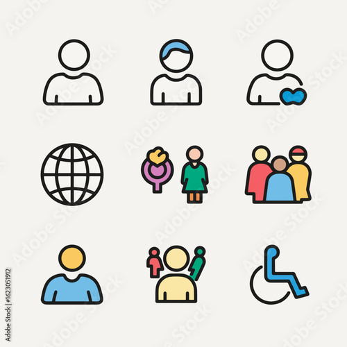 Business people and social network icon set showing vector avatars and silhouettes for team communication and office management design