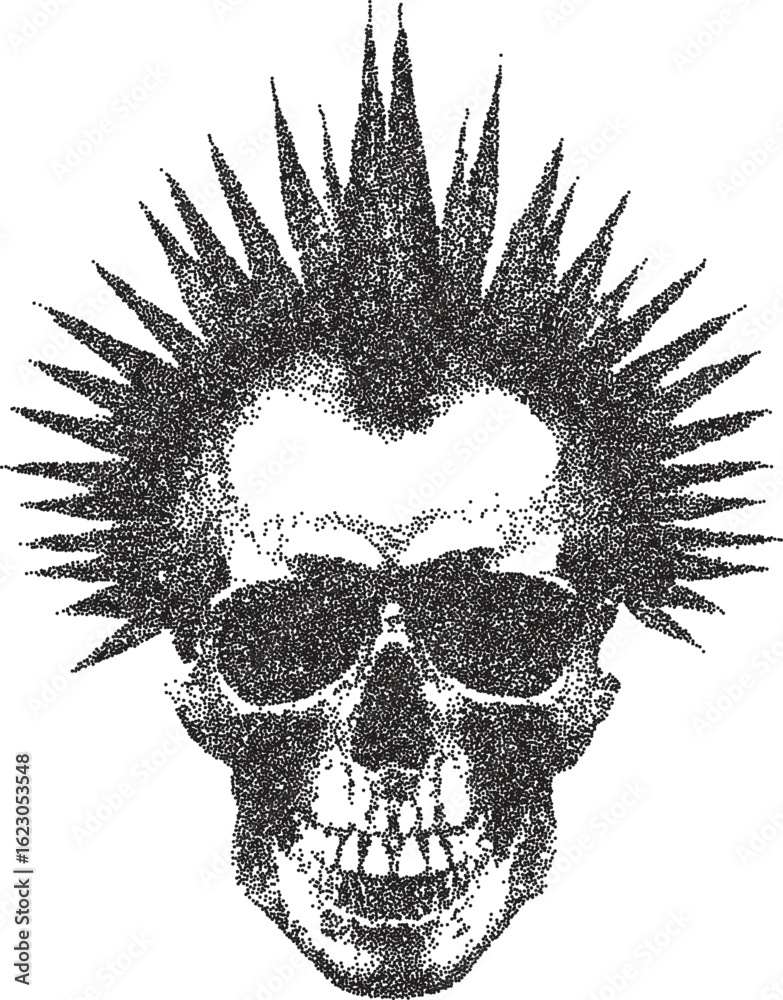 Obraz premium Skull retro y2k stipple design skeleton halftone brutalist urban vector png with clear background, bone 2000s photocopy grunge tattoo gen z effect