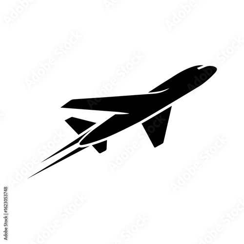 Black Silhouette Vector of a Jet Airplane Taking Off – Minimalist Flight Icon for Aviation or Travel Design