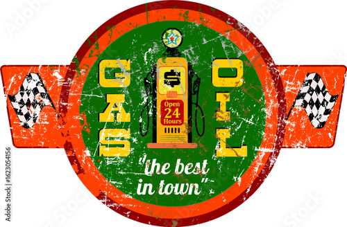 gas station sign, vintage grungy style, vector illustration