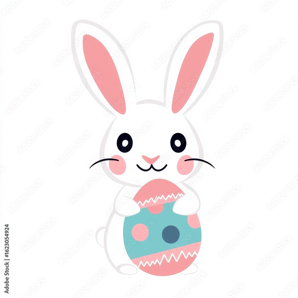 Obraz premium Cute Easter Bunny Holding Pastel Egg, Easter, Bunny