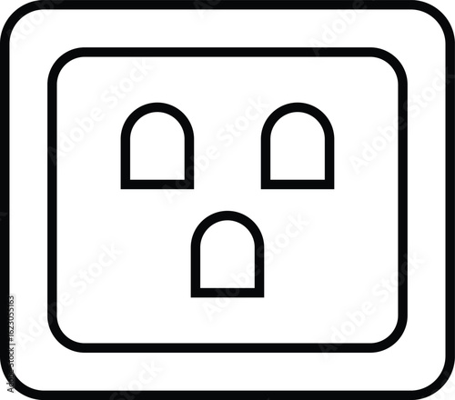 Type B power socket with two flat prongs and a grounding pin. Represents standard North American electrical outlet for power supply, device charging, home appliances, and energy infrastructure