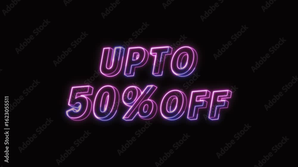 Up To 50% Off Neon Text Seamless Loop 4K Black Background Animated Promotional Typography for Video Editing Up To 50% Off Neon Text Seamless Loop 4K Black Background Animated Promotional Typography for Video Editing