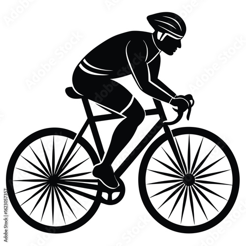 Cyclist on road bike silhouette vector, speed and endurance competition