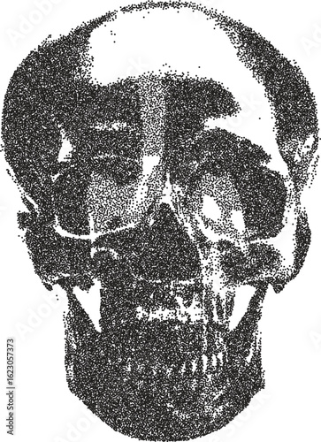 Skull y2k retro stipple art skeleton brutalist halftone vector png transparent, bone 2000s photocopy effect tattoo aesthetic